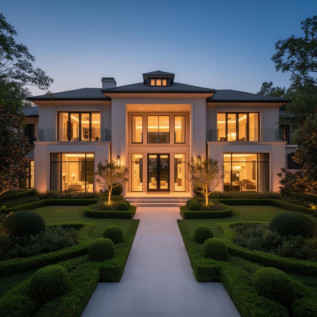 Luxury estate at twilight
